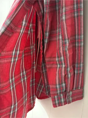 POL Red Plaid Lace Up Tunic Shirt Size L Boho Grunge Flannel Oversized Top thumbnail 12