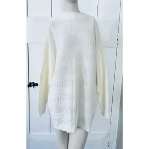 Vintage 80s Spunky Textured Knit Sweater Cream Made in USA Oversized One Size thumbnail 3