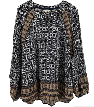 Anthropologie 11 1 Tylho Aubina Peasant Blouse Relaxed Fit Boho Black Medium thumbnail 2