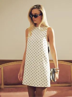Polka Dot Mini Dress with Back Bow Detail Black Size M thumbnail 3