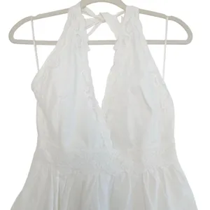 Zara NWT Cotton Eyelet Embroidered V-Neck Mini Halter Dress Lined Size M thumbnail 8