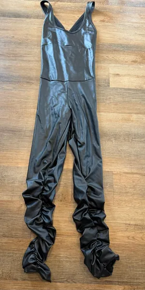 Black Faux-Leather Jumpsuit Size L thumbnail 1