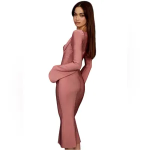 New House of CB London BODY Rose Bandage Midi Dress Long sleeve Pink bandage Y2K thumbnail 3