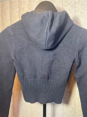 Edikted XS Dark Navy Cropped Double Zip Knit‎ Hoodie Sweater Y2K thumbnail 5