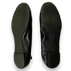 Tory Burch Reva Black Leather Ballet Flats Gold Logo Size 7.5 thumbnail 4