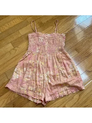 Free People FP One Sammi Shorts Romper 100% Cotton Floral print Orange boho Sz M thumbnail 3
