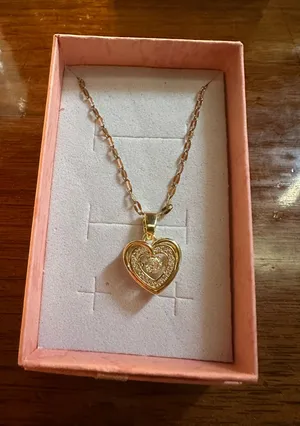 18kt Gold Plated Stainless Steel Heart and Cubic Zirconia Pendant Necklace thumbnail 1
