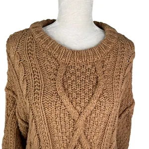 Free People Cutting Edge Cable Knit Sweater Brown Large thumbnail 8