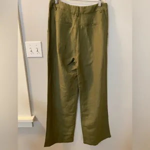 wide leg, high rise, pleated linen blend pants in army green size 6. NWOT thumbnail 6