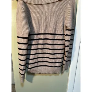 Cyrus Women's Sz Medium Sweater Oversized Collar Tan Black Stripes Henley Button thumbnail 9