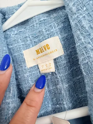 Maeve Anthropologie Blue Tweed Sleeveless Blazer Mini Dress Preppy Mod Quiet Luxury Size 6 thumbnail 5