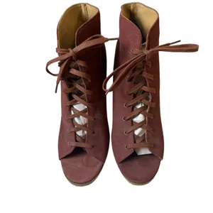 Ugg Elyse Lace Up Wedge Ankle Booties Size 10 Red Suede Peep Toe Festival‎ Boho thumbnail 2