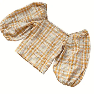 Like New Anthropologie Maeve Square Neck Puff Sleeve Seersucker Plaid Top Medium thumbnail 4