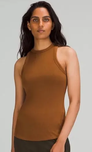 Lululemon Hold Tight Tank Top Copper Brown Ribbed High Neck Racerback Size 4 thumbnail 1