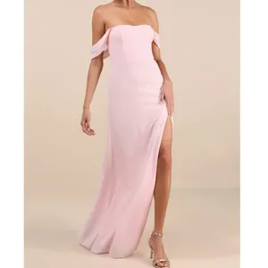 NEW Lulus Magical Magnetism Light Pink Off-the-Shoulder Chiffon Maxi Dress Small thumbnail 3