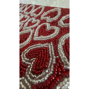 Francesca Red Beaded Heart Clutch Evening Bag Gold Chain Shoulder Strap NWT thumbnail 12