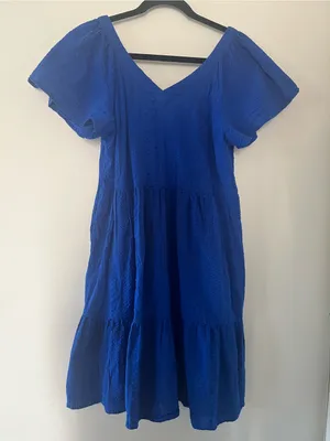 Sonoma 100% Cotton Gauze Blue Tiered Swing Mini Dress Small Coastal Resort Beach thumbnail 1