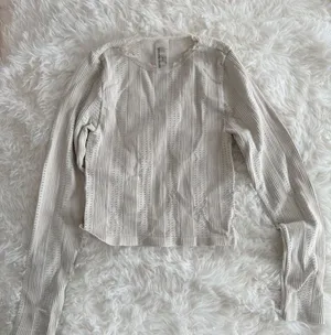 Social Revival Pointelle Ribbed Long Sleeve Cropped Top with Lace Trim, Size S/M thumbnail 1