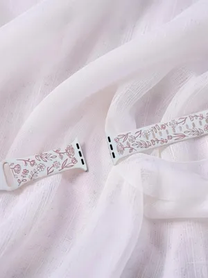 New Floral Design Apple Watch Bands 42mm 44mm 45mm 49mm in Pink White thumbnail 2