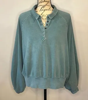 Peach Love California CA oversized weathered sweatshirt raglan balloon sleeves L thumbnail 1