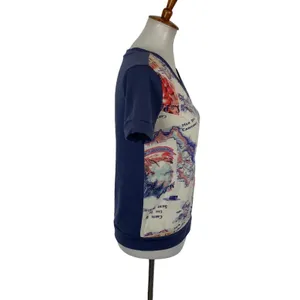 Peter Som Design Nation Top XS Short Sleeve Blue Printed Artsy Modern thumbnail 4
