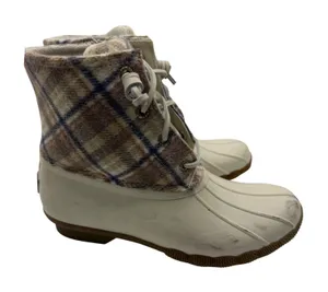 Sperry Saltwater Duck Boots Plaid Wool Women's 6 Cream Winter Rain Outdoor thumbnail 1
