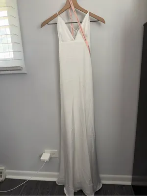 Lulus Medium NEW Lupita White Satin Tie-Back Maxi Dress Bridal Wedding Minimal thumbnail 2