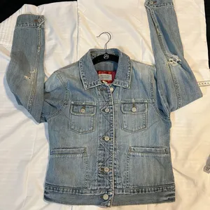 Abercrombie & Fitch Light‎ Wash Denim Jacket Distressed Classic Button Front M thumbnail 4