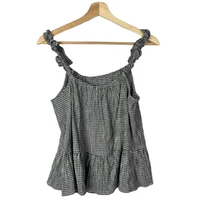 Madewell Ruffle Strap Cami‎ Black & White Gingham Plaid Tank Top 4 thumbnail 5