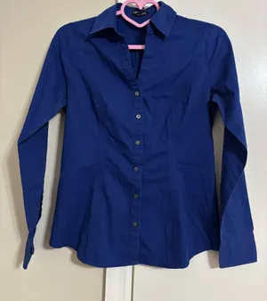 Express Deep Blue Fitted Button-Down Shirt thumbnail 1