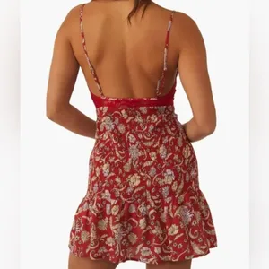 Free People NWT intimately cherry combo lace trim slip nightie mini Dress M thumbnail 2