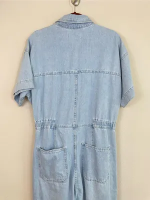 Free People We The Free Marci coveralls Denim Jumpsuit in Clear Skies Size Large thumbnail 8