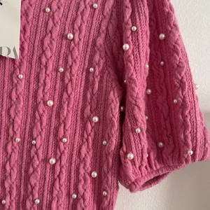 ZARA Pink Pearl Knit Sweater Top NWT thumbnail 5
