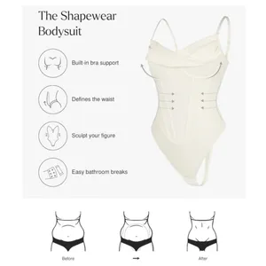 NWT Popilush Off White Corset Cowl Neck Thong Bodysuit Shapewear - Large‎ thumbnail 2