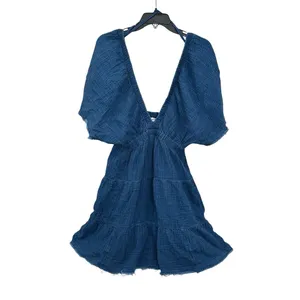 Aerie Pool To Party Flutter Sleeve Dress Cover Up Medium V Neck Gauzy Blue #C3-1 thumbnail 7