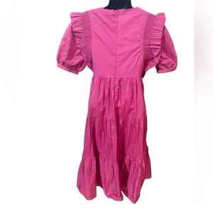 English Factory Square Neck Ruffle Smock Midi Dress Pink Sz XS NWT thumbnail 9
