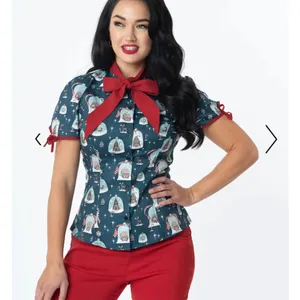 Unique Vintage Holiday blouse pussybow thumbnail 3