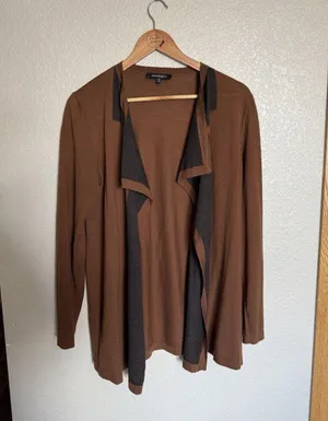 Lafayette 148 Women’s Wool Open Draped Cardigan Sweater Medium Brown Gray thumbnail 1