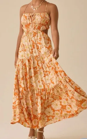 NEW Altar’d State Orange Floral Maxi Dress Size Medium NWT thumbnail 1