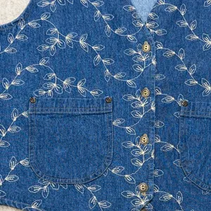 Vintage Cottagecore Embroidered Floral Denim Vest Women Medium Blue Boho Western thumbnail 4