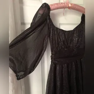 Lucy in the sky babydoll Sparkles Ruffle Mini Dress back bow tie cut out sz M thumbnail 3