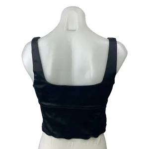Aritzia Wilfred Shine Satin Bustier Black Square Neck Sleeveless Crop Tank Top M thumbnail 2