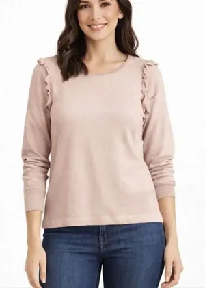 Benedetta B pink ruffle shoulder merino wool cashmere blend sweater M thumbnail 1