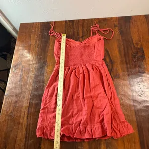 Abercrombie & Fitch Coral Red Linen Blend Ruffle Mini Dress Smocked Back Small thumbnail 6