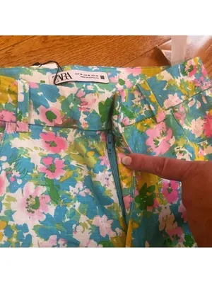 Zara High-Waisted Retro Floral Kick Flare Linen Pants Disco Cottagecore Sz 4 thumbnail 9