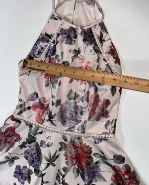 B Darlin Metallic Floral Halter Fit & Flare Dress Size 1/2 thumbnail 6