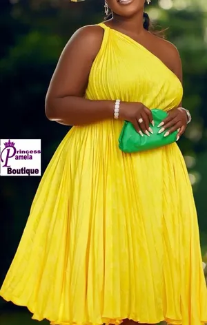 Yellow One Shoulder Pleated Mini Dress -Large /10-12 thumbnail 1