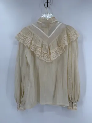 70s Gunne Sax Gauze Edwardian Lace Ruffle Blouse Victorian‎ size 11 - small thumbnail 2