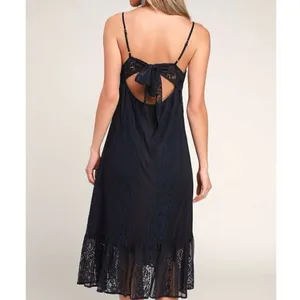 NWT Lulus Zahria Navy Blue Lace Button Front Midi Dress - Size Large thumbnail 10