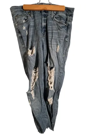 Good American Women’s Size 12/31 Good Leg Jeans Light‎ Wash Distressed Destroyed thumbnail 1